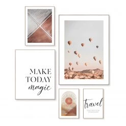 Reinders Tableaux déco Voyage (5 éléments) - Impression dans cadre en bois - Marron