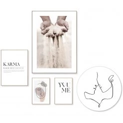 Reinders Tableaux déco Amour abstrait (5 élém.) - Impression dans cadre en bois - Beige