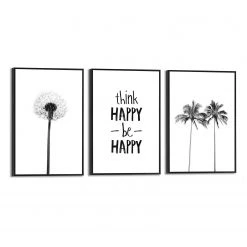 Reinders Tableaux déco Pissenlit (3 éléments) - Impression dans cadre en bois - Noir