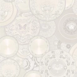 Papier peint Versace Étoile de mer - Intissé - Argenté / Blanc