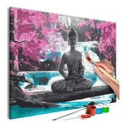 Artgeist Peinture par numéro - Buddha Waterfall - MDF / Toile - Multicolore