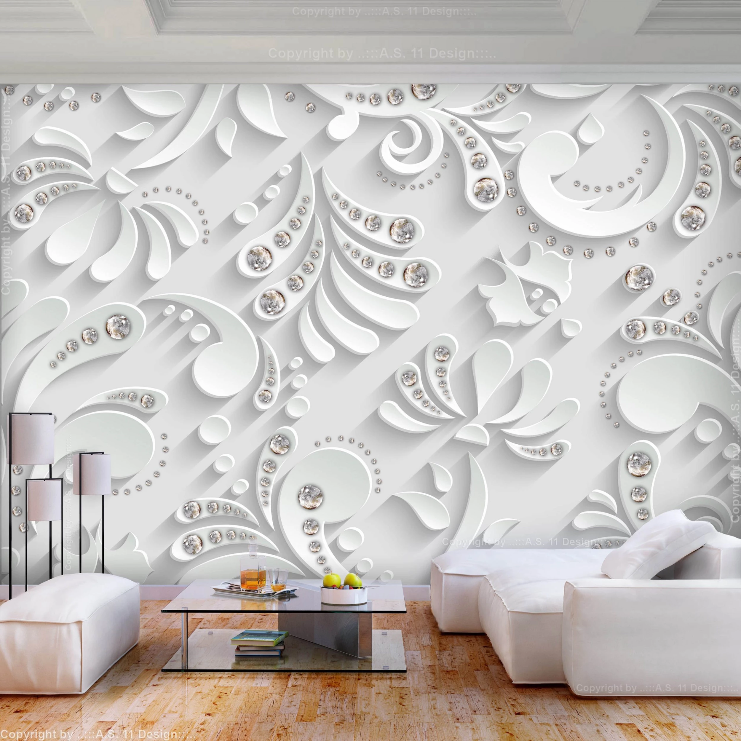 Artgeist Papier peint Flowers with Crystals - Papier peint en intissé premium - Blanc - 250 x 175 cm – Image 2