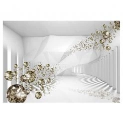 Artgeist Papier peint Diamond Corridor Grey - Intissé premium - Blanc / Doré - 400 x 280 cm