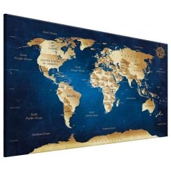 Artgeist Tableau déco World Map : Dark Blue Depth - MDF / Toile - Multicolore - 120 x 80 cm