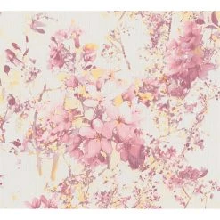 Papier peint en intissé Floral Feuilles - Rose - 0,53 m x 10,05 m - Blanc / Rose