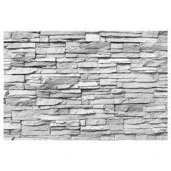 Bilderwelten Papier peint intissé Mur pierres plates - Papier peint - Noir / Blanc - 432 x 290 cm
