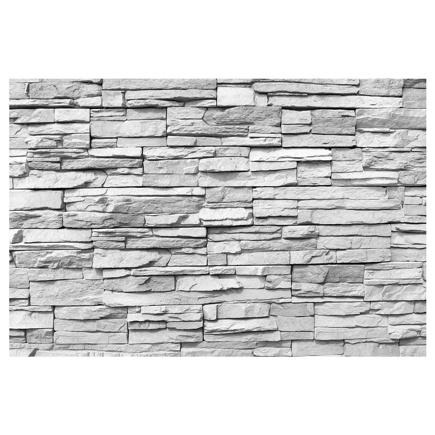 Bilderwelten Papier peint intissé Mur pierres plates - Papier peint - Noir / Blanc - 432 x 290 cm