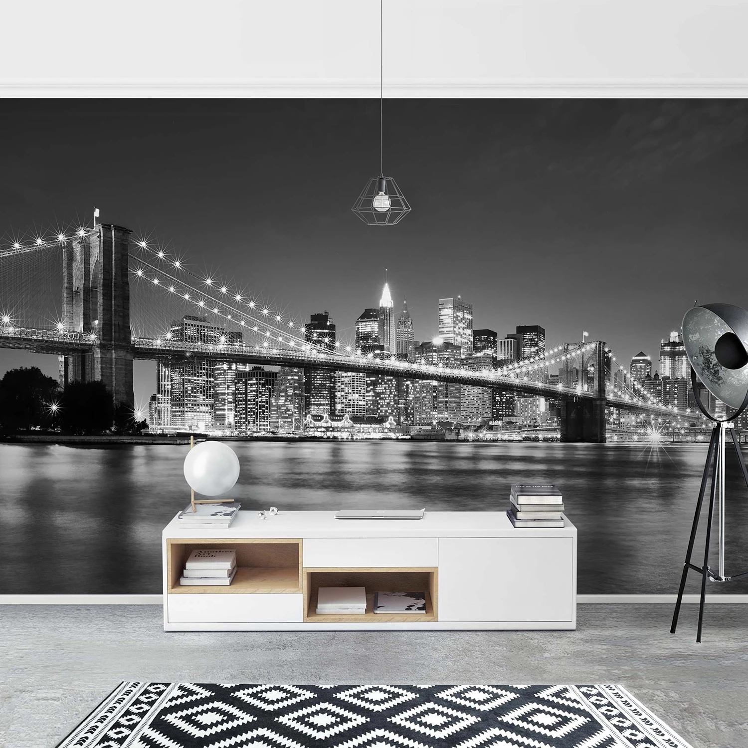 Bilderwelten Papier peint intissé Manhattan Bridge - Papier peint - Noir / Blanc - 384 x 255 cm – Image 2