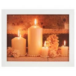 My Flair Toile lumineuse LED Bougies blanches - Eucalyptus - Orange