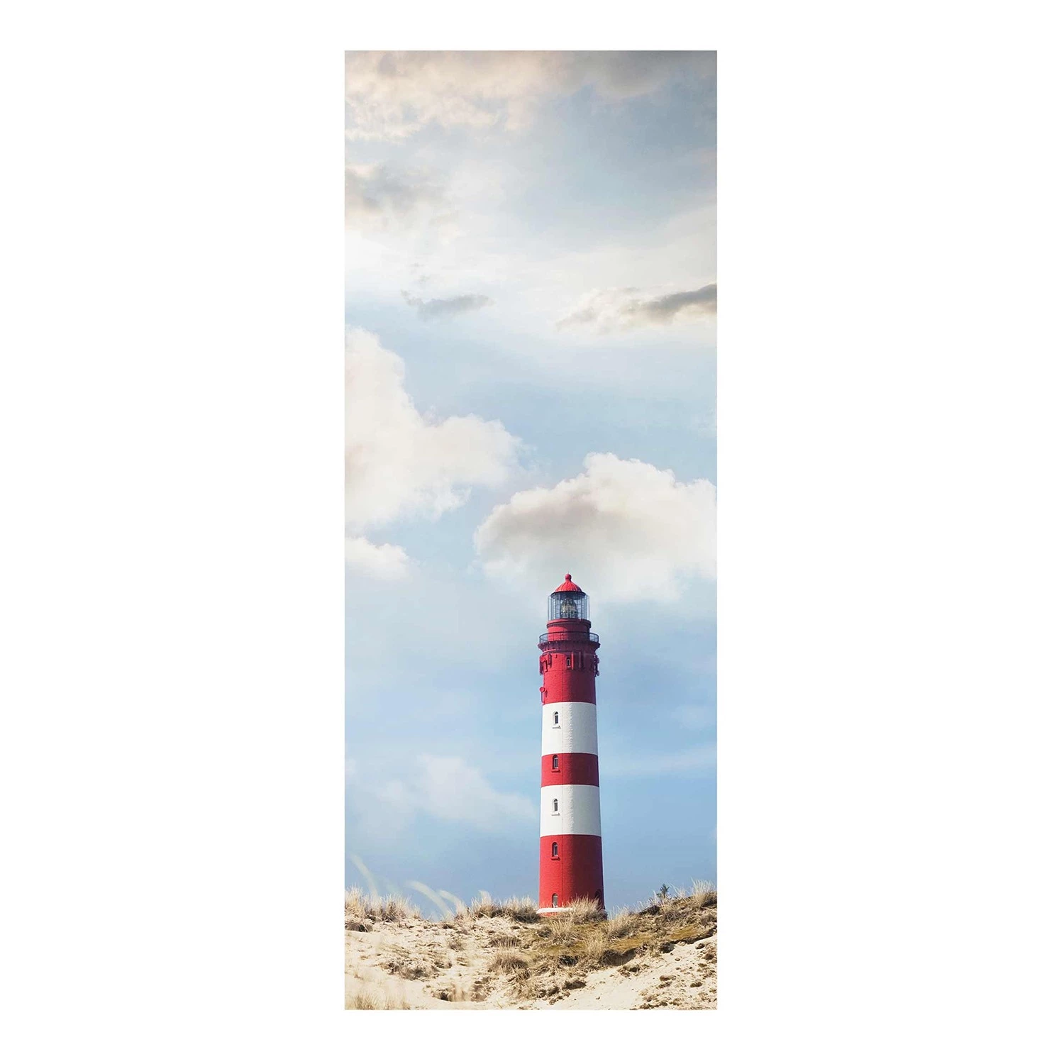 Bilderwelten Tableau en verre Phare dans les dunes - Bleu - 50 x 125 x 0,4 cm - 50 x 125 cm