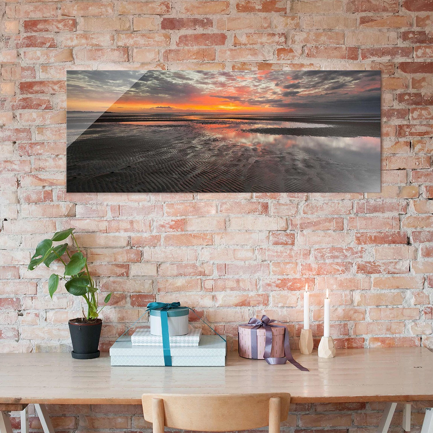 Bilderwelten Tableau en verre Lever du jour - Orange - 125 x 50 x 0,4 cm â Image 3