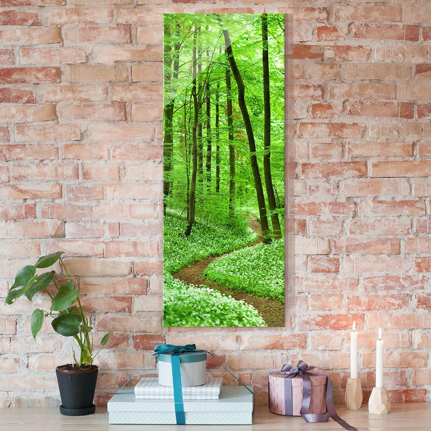 Bilderwelten Tableau en verre Chemin dans la forêt - Vert - 50 x 125 x 0,4 cm - 50 x 125 cm – Image 3