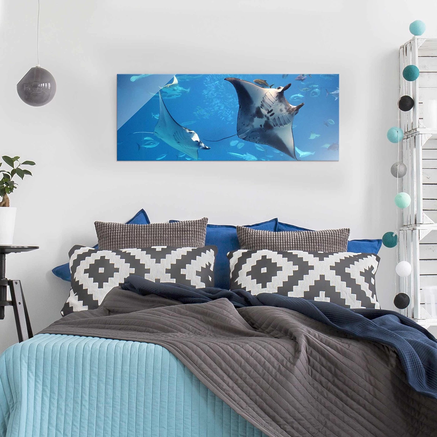 Bilderwelten Tableau en verre Manta Ray - Bleu - 125 x 50 x 0,4 cm - 125 x 50 cm â Image 2