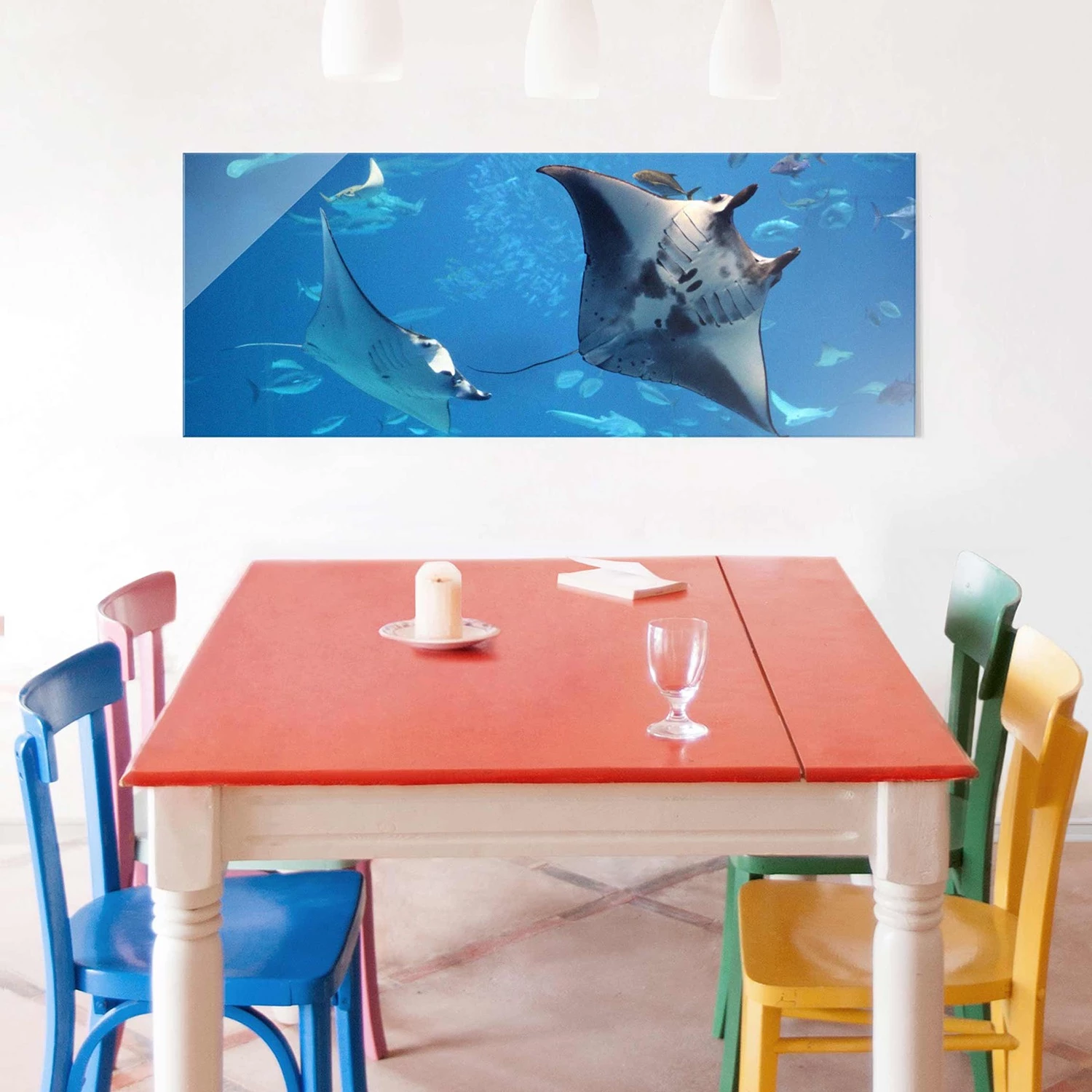 Bilderwelten Tableau en verre Manta Ray - Bleu - 125 x 50 x 0,4 cm - 125 x 50 cm â Image 4