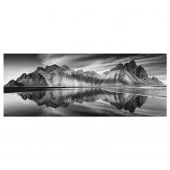 Bilderwelten Tableau en verre Vestrahorn - Noir et blanc - 125 x 50 x 0,4 cm - 125 x 50 cm