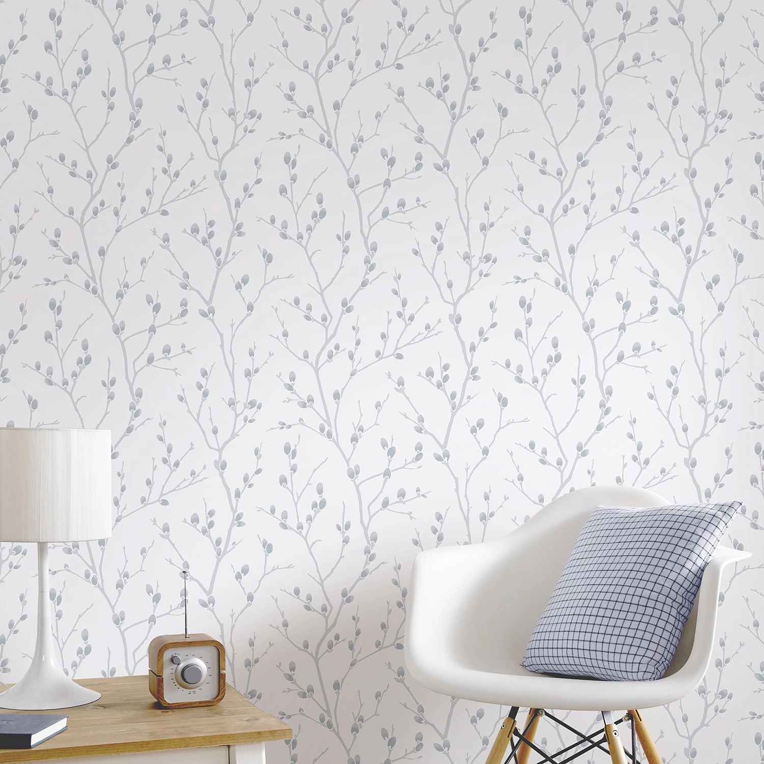 Papier peint intissé Branche - Blanc / Bleu – Image 3