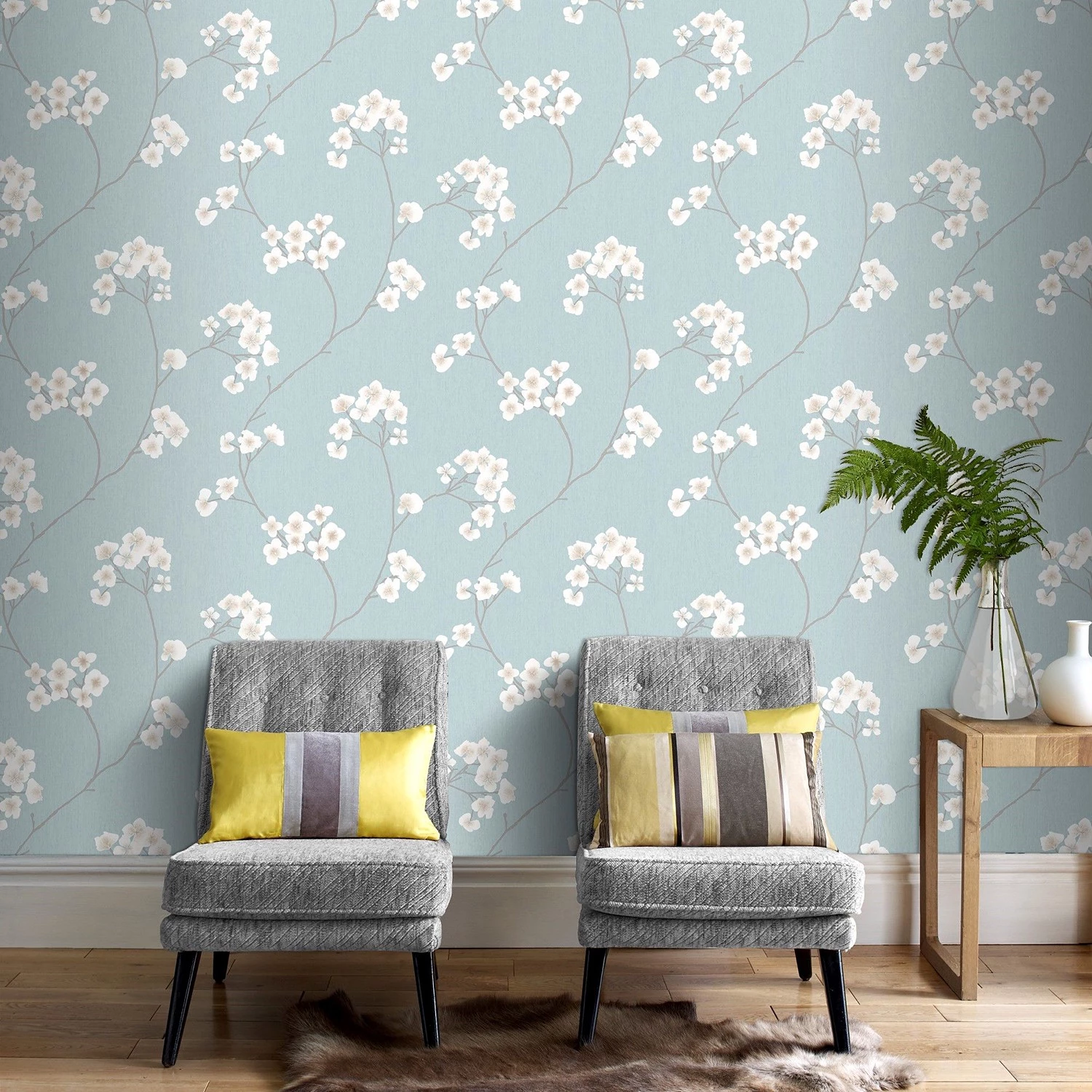 Papier peint intissé Fleurs - Bleu - 0,52 x 10,05 x 0,02 m – Image 3