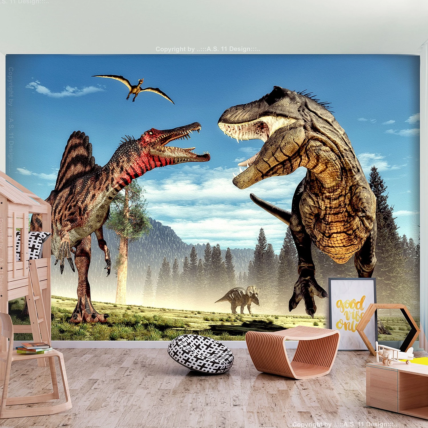 Artgeist Papier peint intissé Fighting Dinosaurs - Intissé - Multicolore - 400 x 280 cm – Image 2