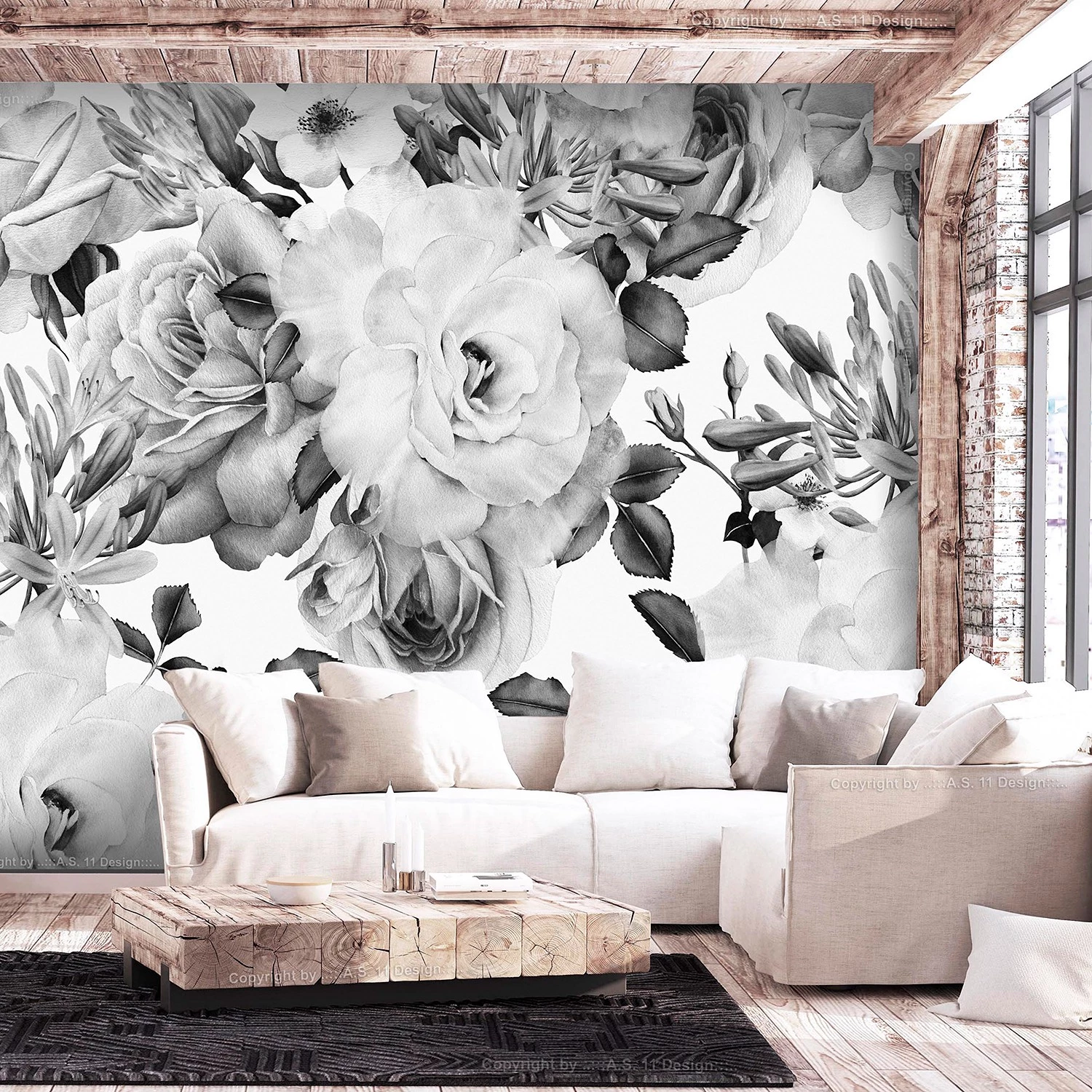 Artgeist Papier peint Sentimental Garden - Intissé - Multicolore - Noir / Blanc - 350 x 245 cm – Image 2