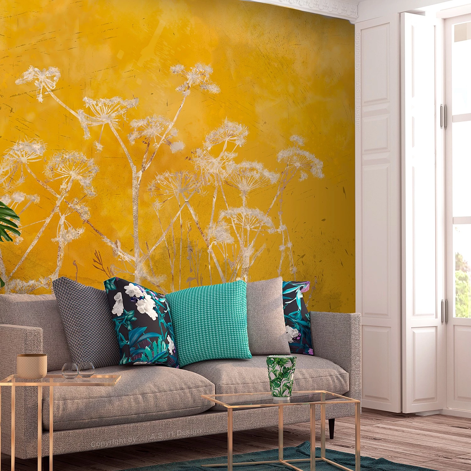 Artgeist Papier peint Meadow Bathed in the Sun - Intissé - Jaune - 400 x 280 cm – Image 2