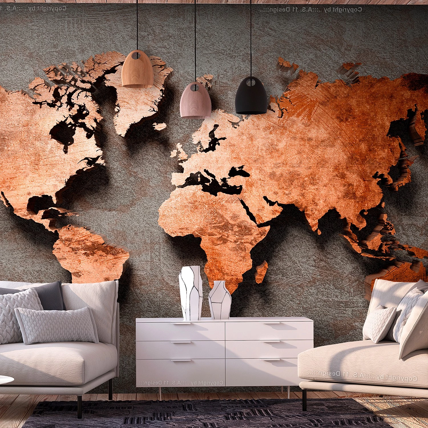 Artgeist Papier peint intissé Copper Map - Intissé - Bronze / Gris - 400 x 280 cm – Image 2