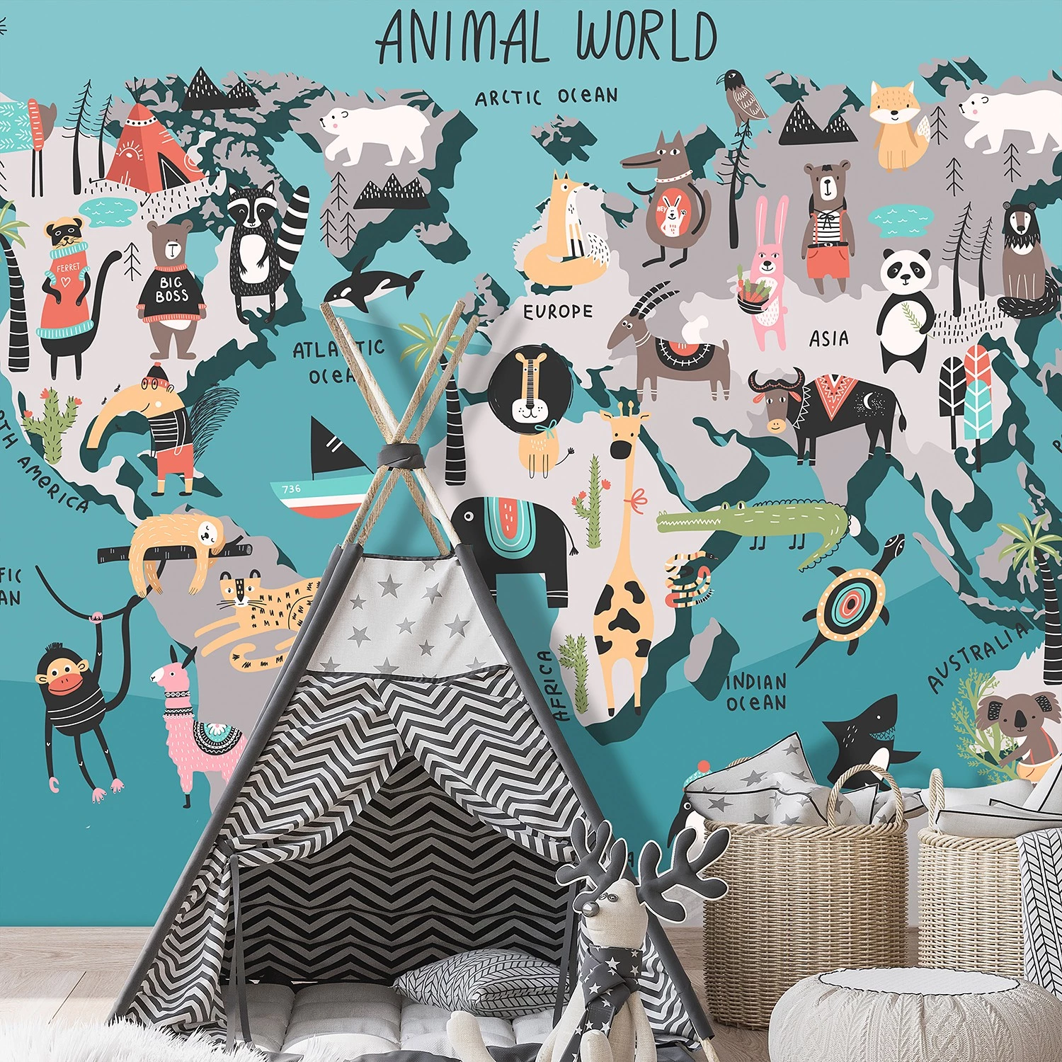 Artgeist Papier peint intissé Animal Map - Intissé - Multicolore - 400 x 280 cm – Image 2