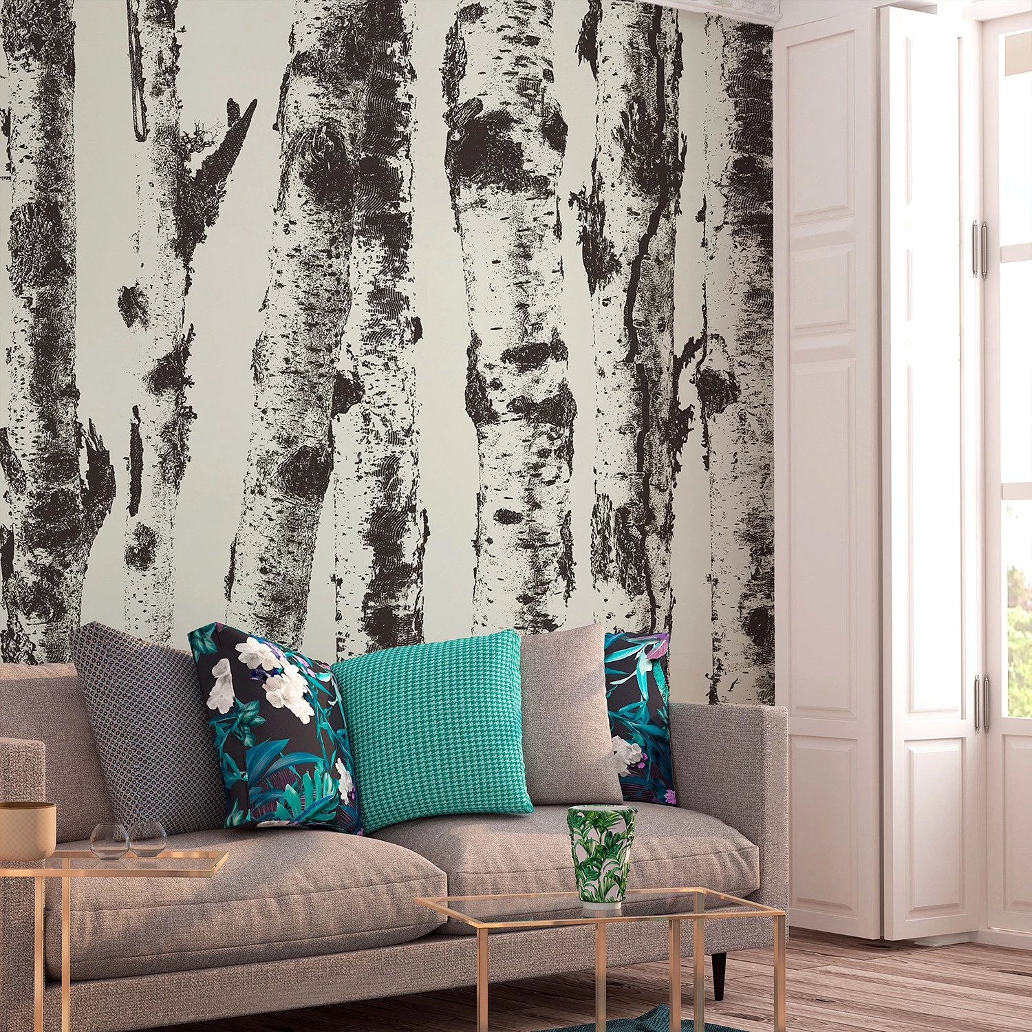 Artgeist Papier peint intissé Stately Birches - Intissé - Gris - 400 x 280 cm – Image 2