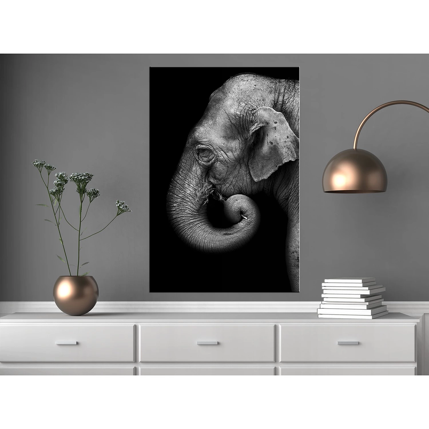 Artgeist Tableau déco Portrait of Elephant - Bois manufacturé et toile - Noir / Blanc – Image 2