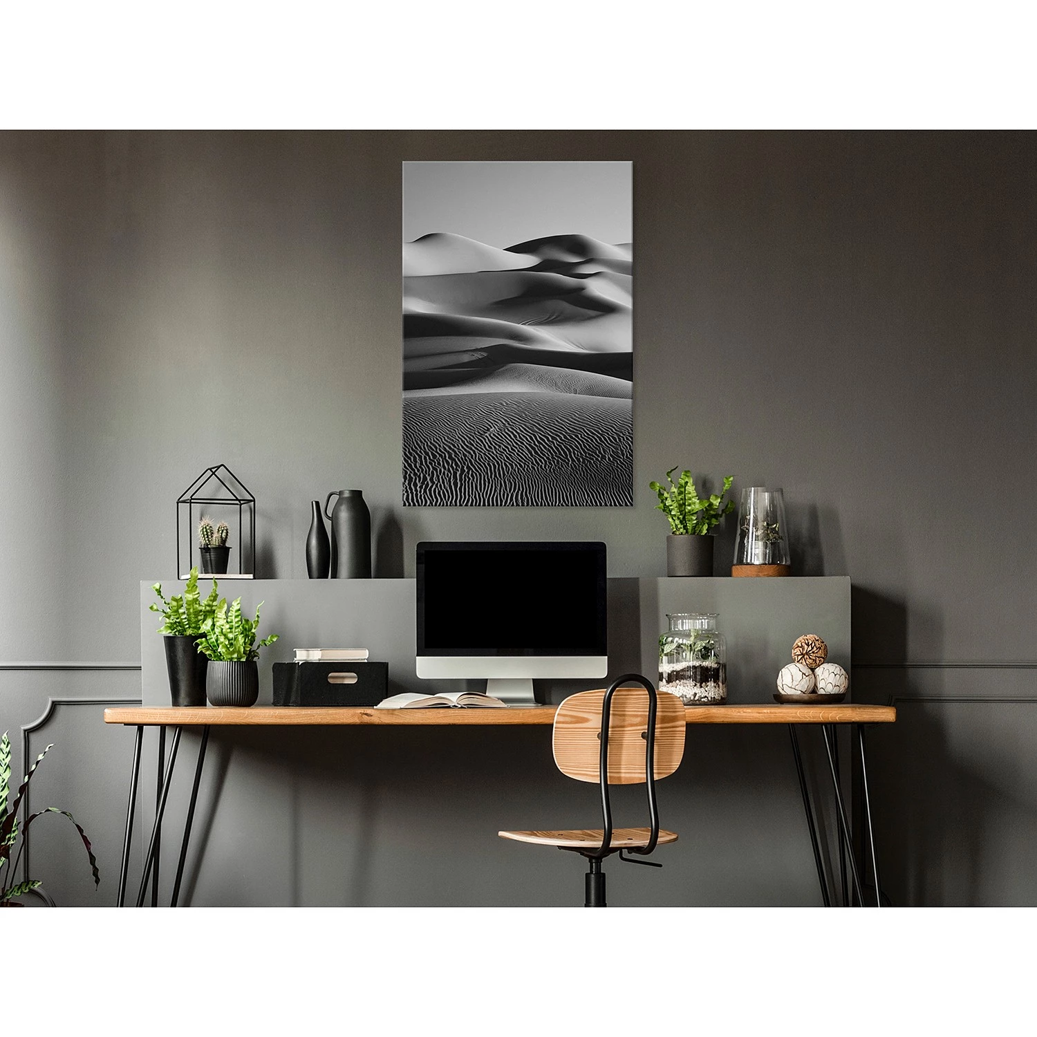 Artgeist Tableau déco Desert Dunes - Bois manufacturé et toile - Noir / Blanc – Image 2