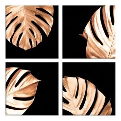 Artgeist Tableau déco Golden Monsters (4 élém.) - Bois manufacturé et toile - Doré / Noir - 90 x 90 cm