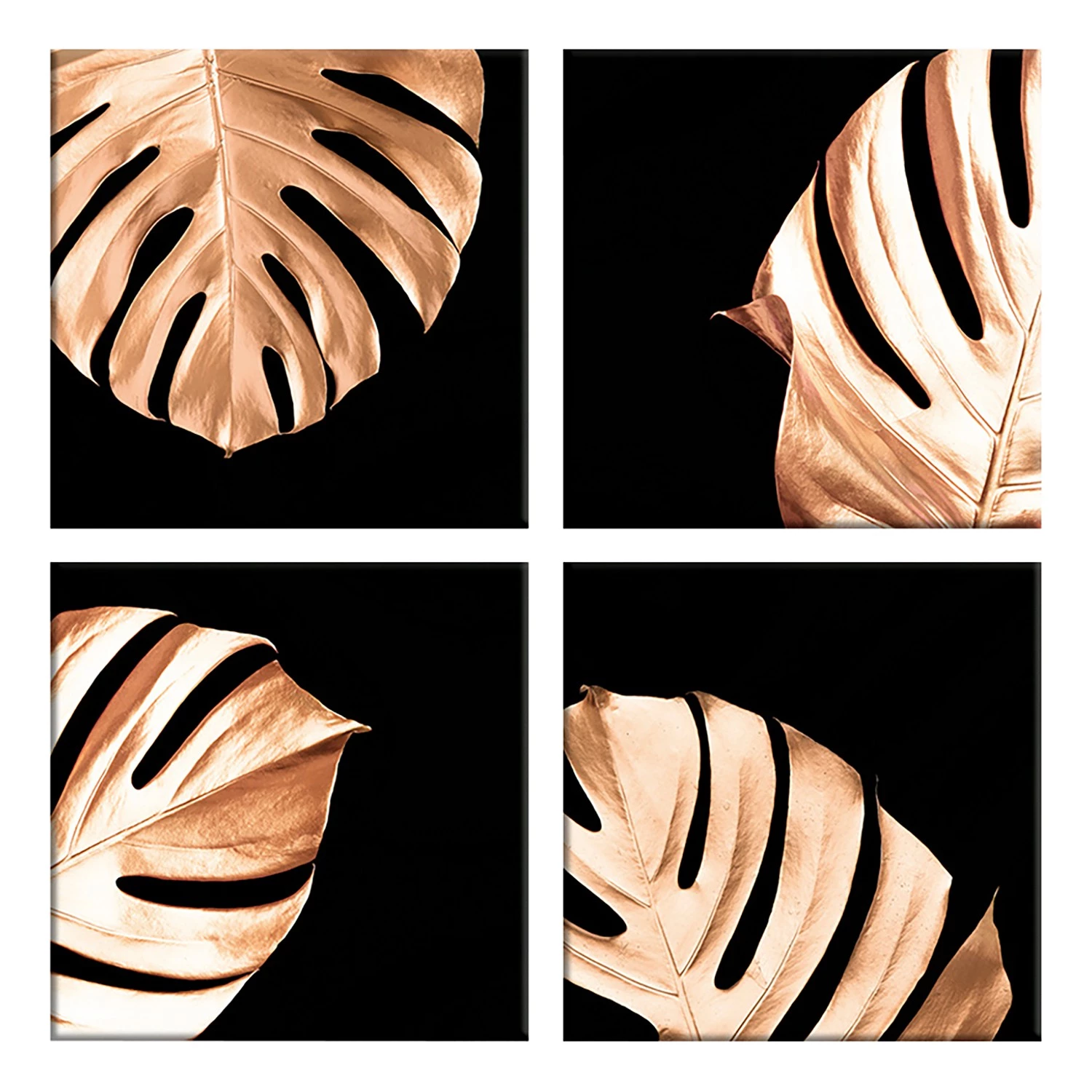 Artgeist Tableau déco Golden Monsters (4 élém.) - Bois manufacturé et toile - Doré / Noir - 90 x 90 cm