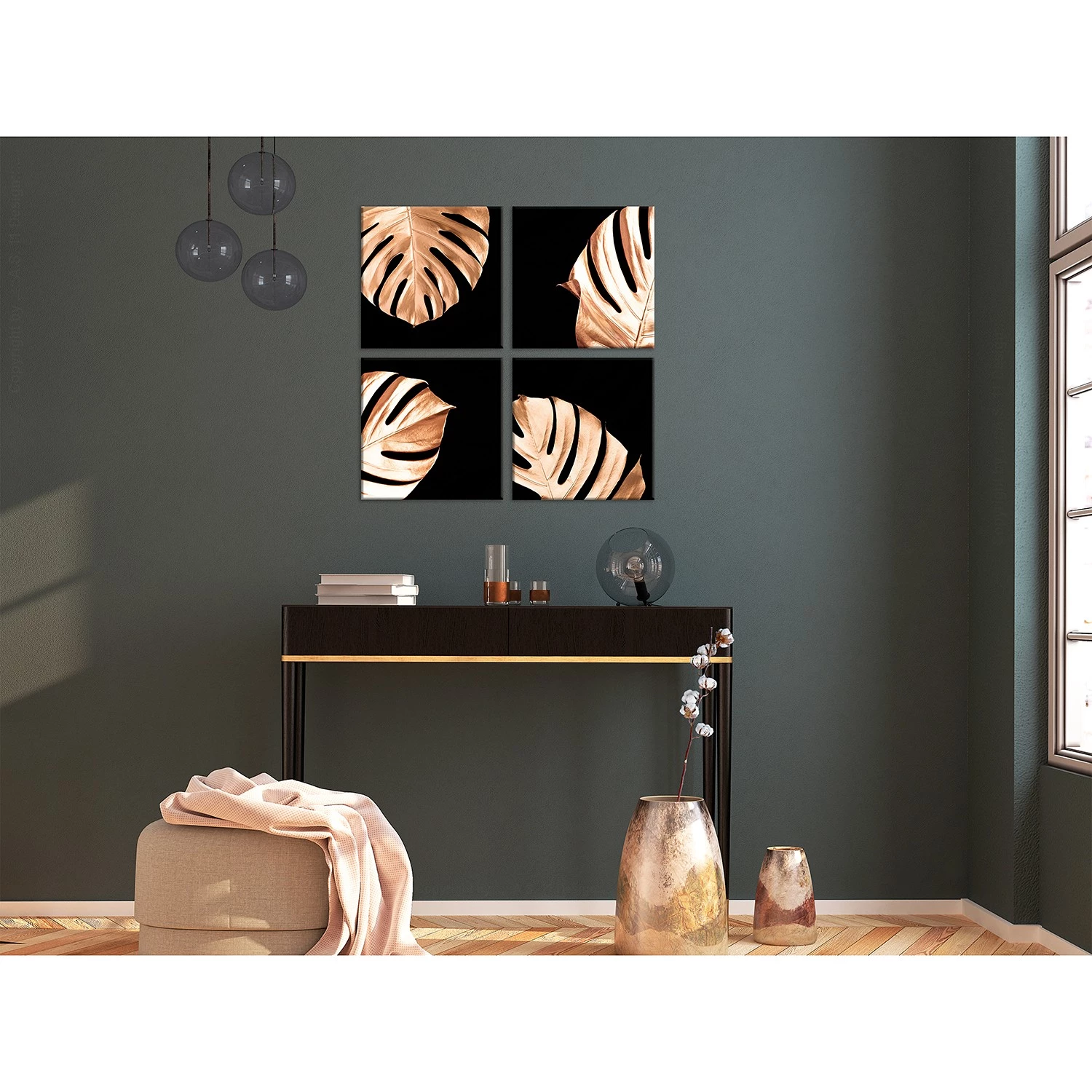 Artgeist Tableau déco Golden Monsters (4 élém.) - Bois manufacturé et toile - Doré / Noir - 90 x 90 cm – Image 2