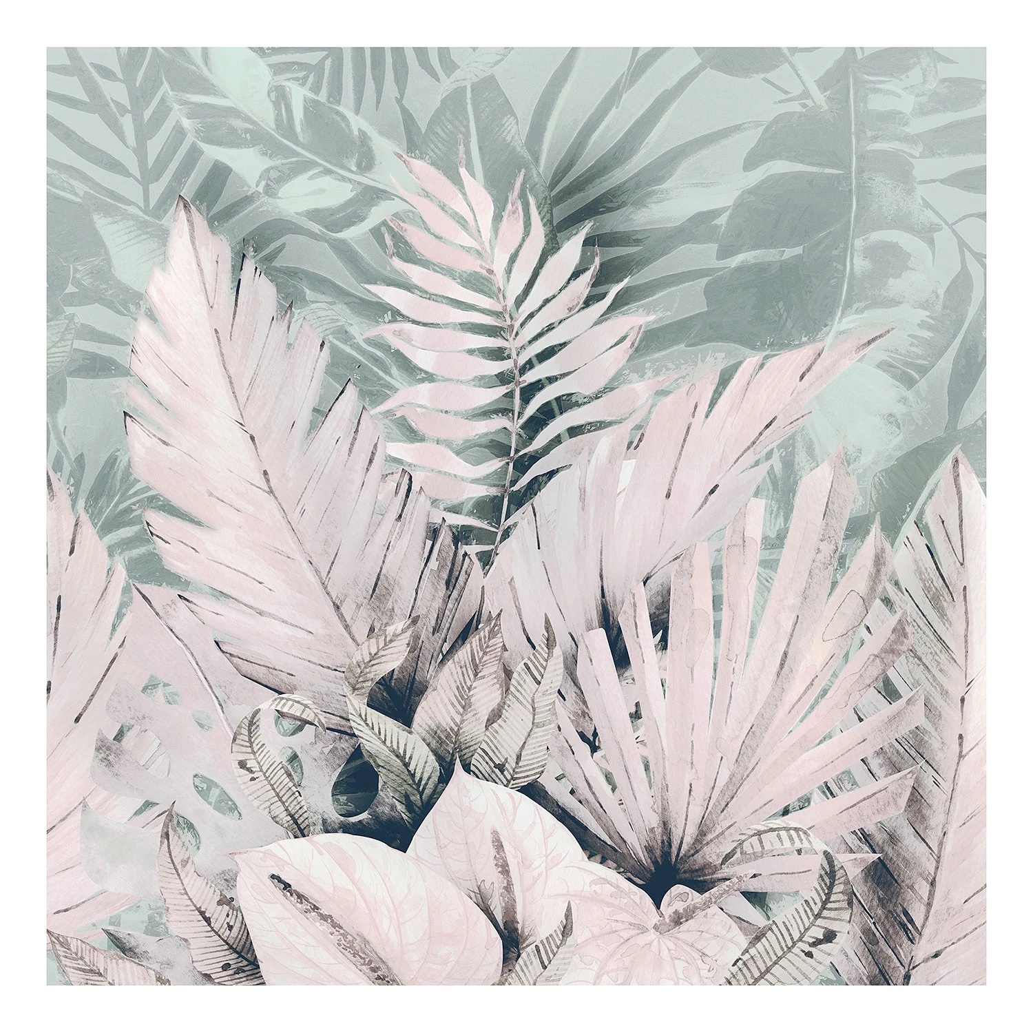 Komar Papier peint intissé Palmiers Tropicaux - Intissé - Turquoise / Rose