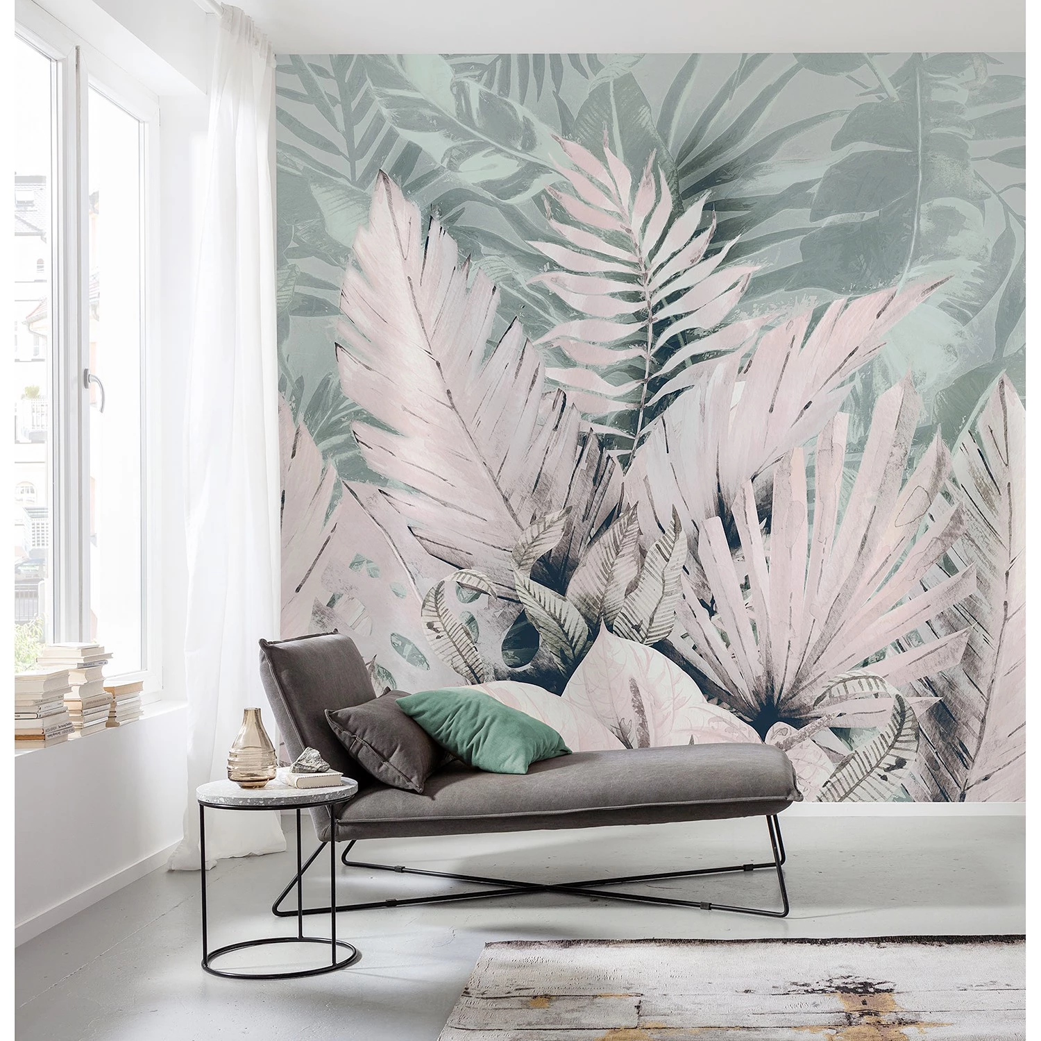 Komar Papier peint intissé Palmiers Tropicaux - Intissé - Turquoise / Rose – Image 2