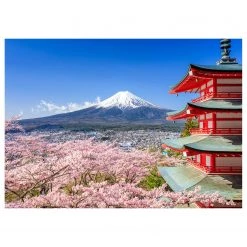 A.S. Création Impression sur toile Mount Fuji - Polyester PVC / Épicéa - Bleu / Rose