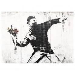 A.S. CrĂ©ation Impression sur toile Banksy Flower - Polyester PVC / ĂpicĂ©a - Blanc / Noir