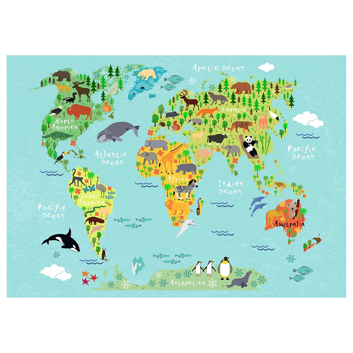A.S. Création Impression sur toile Animal World - Polyester PVC / Épicéa - Bleu / Vert