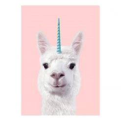 A.S. CrĂ©ation Impression sur toile Alpaca Unicorn - Polyester PVC / ĂpicĂ©a - Rose / Blanc