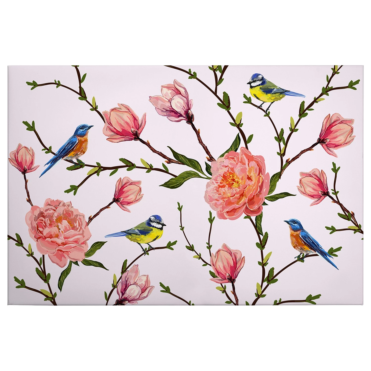 A.S. Création Tableau déco Fleurs et oiseaux - Polyester PVC / Épicéa - Rose / Vert