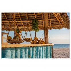 A.S. Création Impression sur toile Strand Beach Bar - Polyester PVC / Épicéa - Bleu / Marron