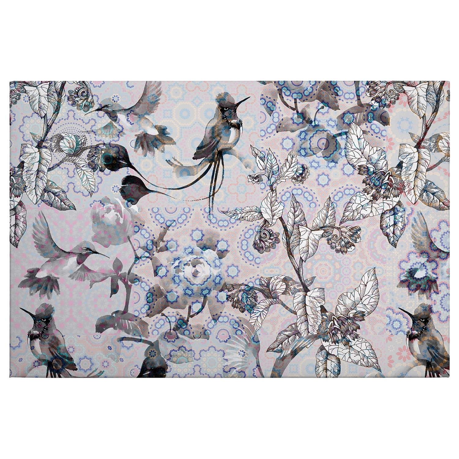 A.S. Création Impression sur toile Blumen Mosaic - Polyester PVC / Épicéa - Gris
