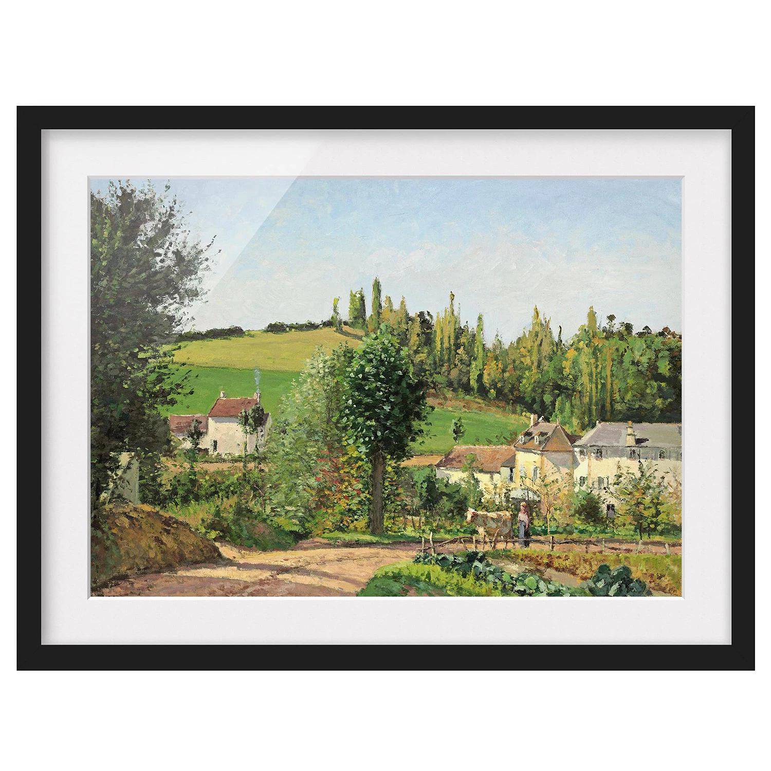 Bilderwelten Tableau déco Pissarro, Petit village I - Papier / Pin - Multicolore - 100 x 70 cm