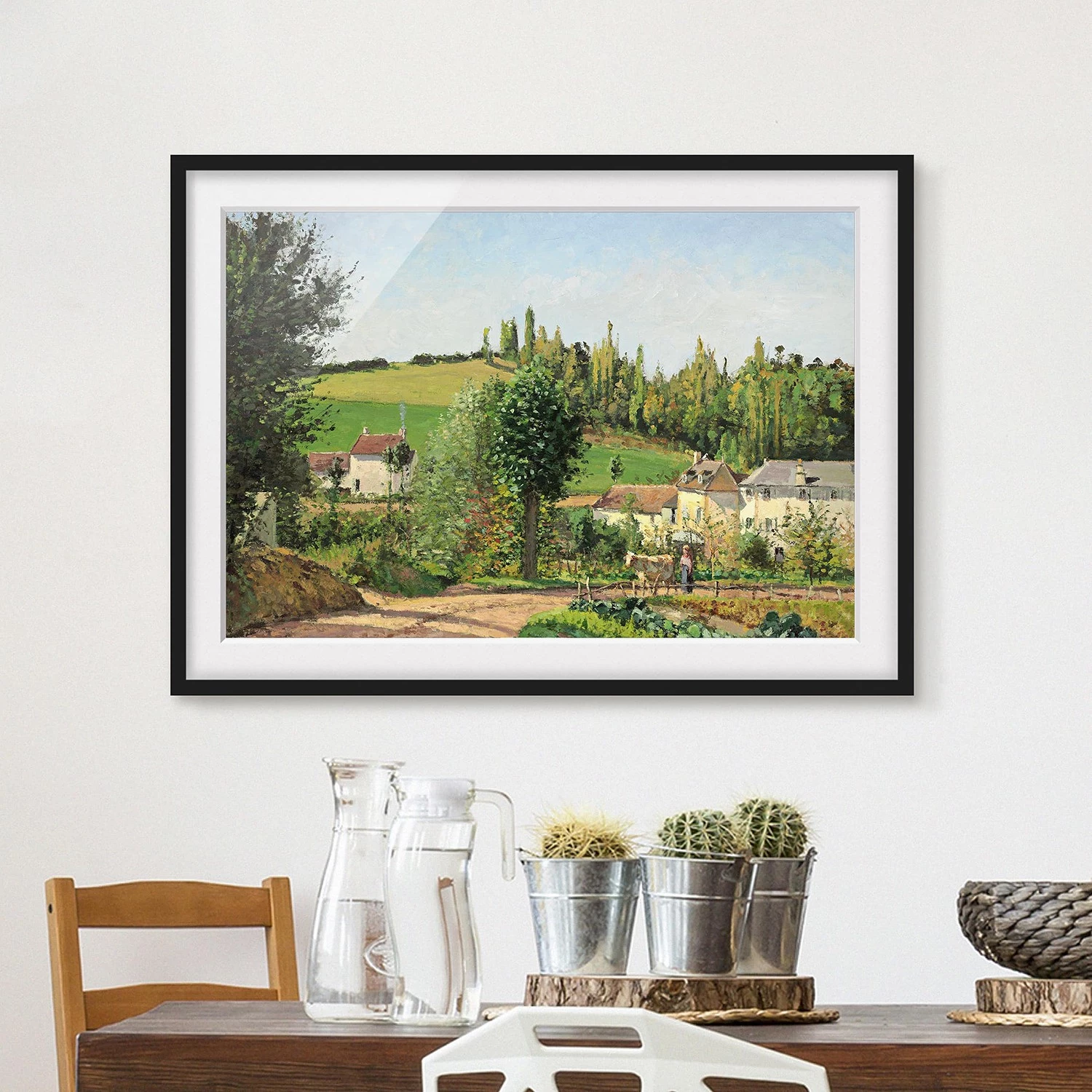Bilderwelten Tableau déco Pissarro, Petit village I - Papier / Pin - Multicolore - 100 x 70 cm – Image 2