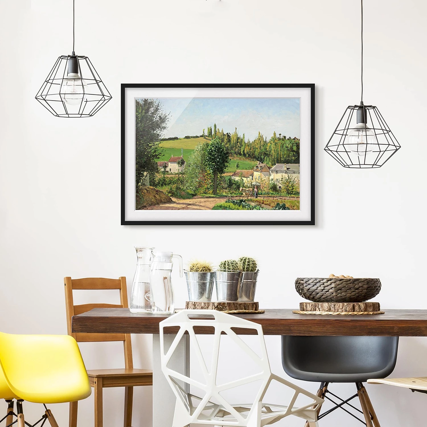 Bilderwelten Tableau déco Pissarro, Petit village I - Papier / Pin - Multicolore - 100 x 70 cm – Image 4