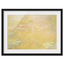 Bilderwelten Tableau Monet, le bassin aux Nymphéas II - Papier / Pin - Jaune - 100 x 70 cm