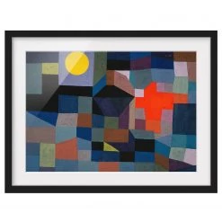 Bilderwelten Tableau Paul Klee, Feu, pleine lune II - Papier / Pin - Bleu - 100 x 70 cm