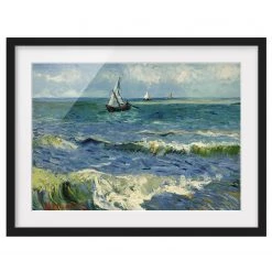 Bilderwelten Tableau van Gogh, Paysage marin II - Papier / Pin - Bleu - 70 x 50 cm