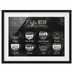 Bilderwelten Tableau déco Les différents cafés II - Papier / Pin - Noir / Blanc - 100 x 70 cm