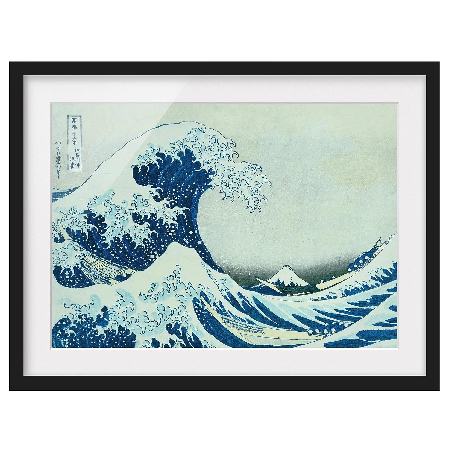 Bilderwelten Tableau déco Kanagawa La Vague II - Papier / Pin - Bleu - 100 x 70 cm