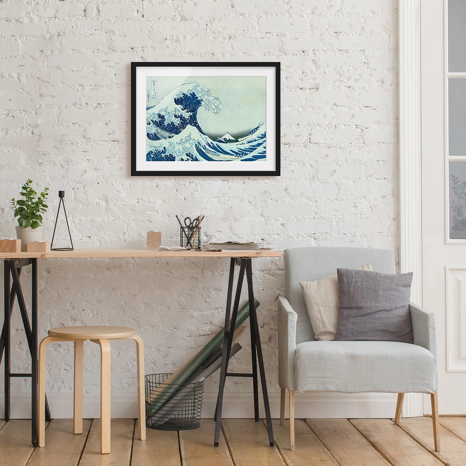 Bilderwelten Tableau déco Kanagawa La Vague II - Papier / Pin - Bleu - 100 x 70 cm – Image 4